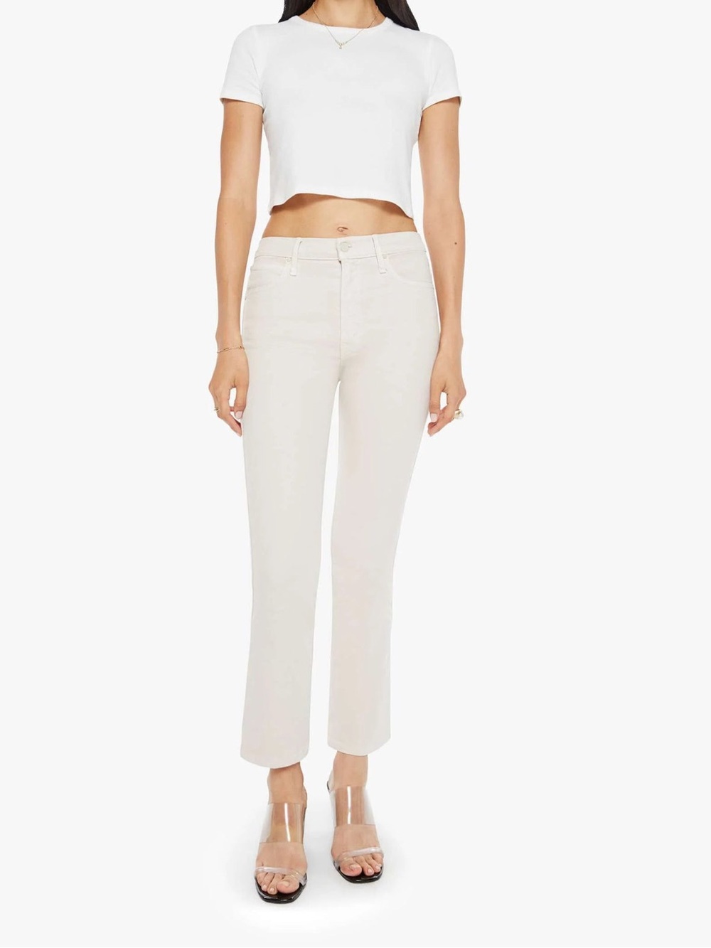 MOTHER The Mid Rise Smokin' Double Flood Jeans Cats and Dogs Off-White Flare 26